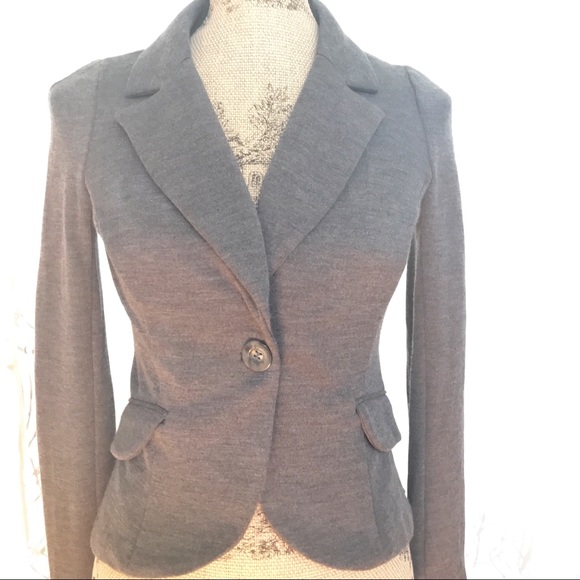 Diane Von Furstenberg Gray wool knit button up v-neck collar blazer jacket coat - Picture 3 of 7